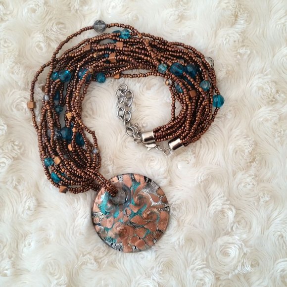 Enamel Pendant Multi Chain Necklace. - Picture 1 of 6